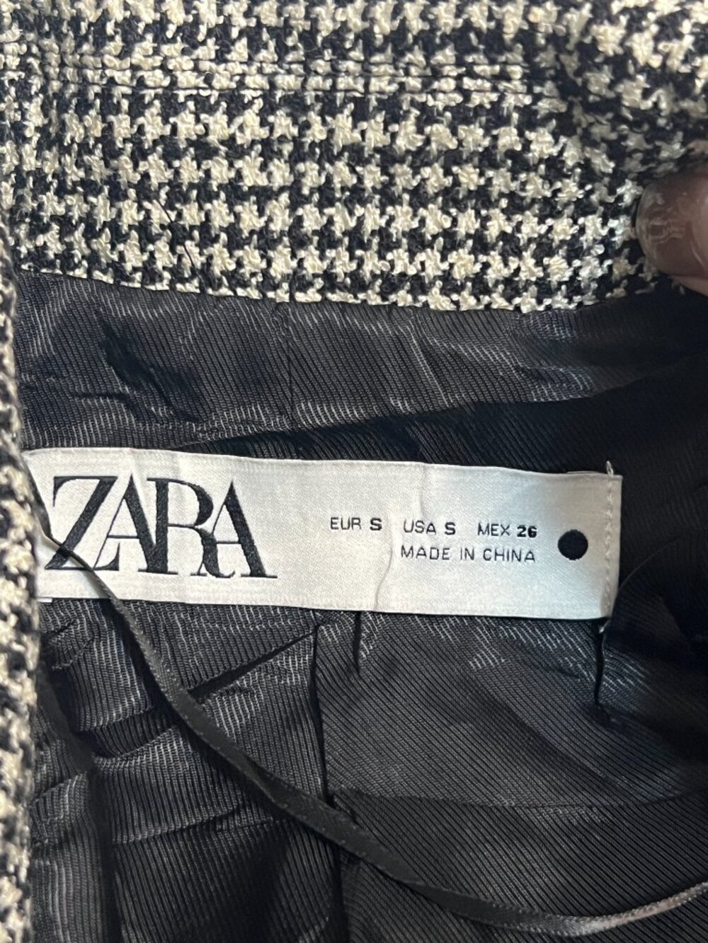 ZARA Houndstooth Blazer Womens Small Double Breasted Gold Button Tailored Tweed - Picture 5 of 15